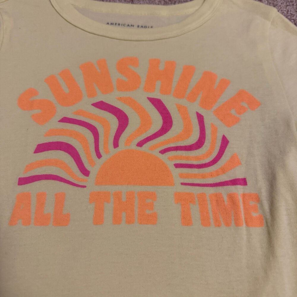 American Eagle Graphic Tee Kids Medium Yellow Sunshine All The Time Short Sleeve - Picture 2 of 4